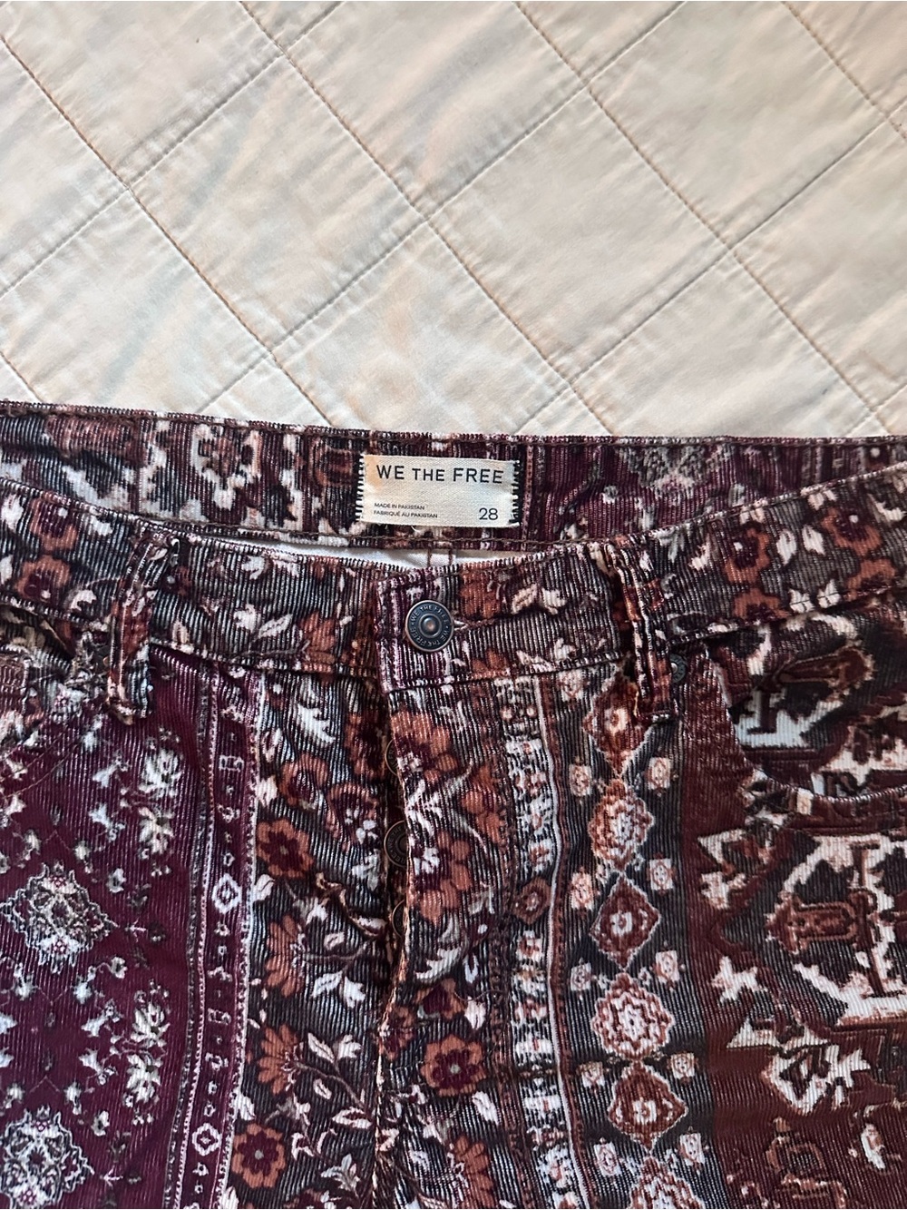 Free People We the Free Tennessee Low Rise Printed Corduroy Jeans - Picture 3 of 3